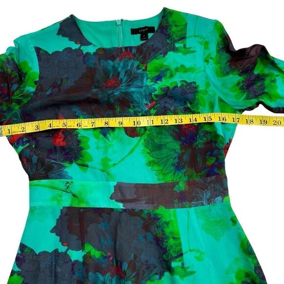 J. Crew Hothouse Watercolor Floral 100% Silk Dress Emerald Green Size 2 - Picture 7 of 10